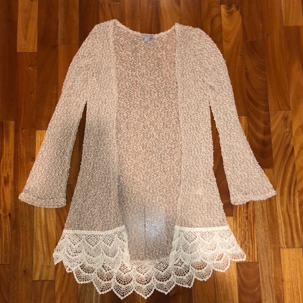 Tan Crochet Bottom Long Cardigan